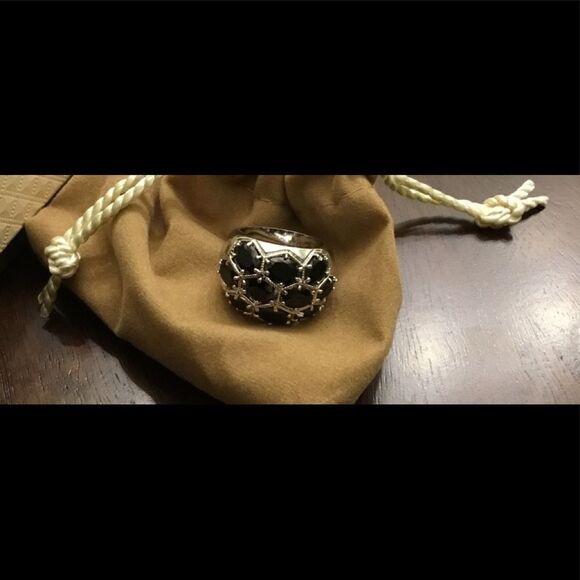 10 Ct 18KWGP Oval Midnight Sapphire Wide Band Ring - Picture 1 of 3